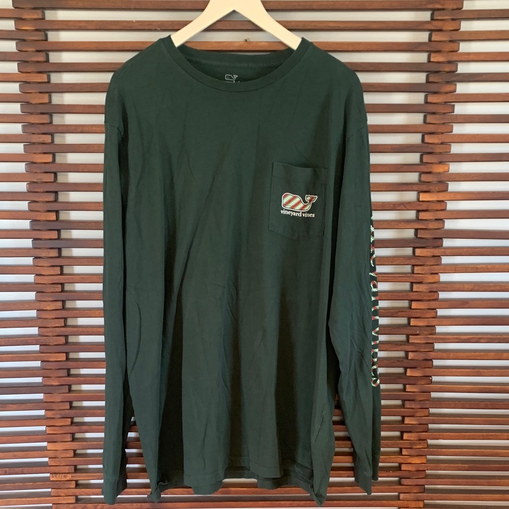 Vineyard Vines Dark Green Long-Sleeve Pocket Tee with Whale Logo